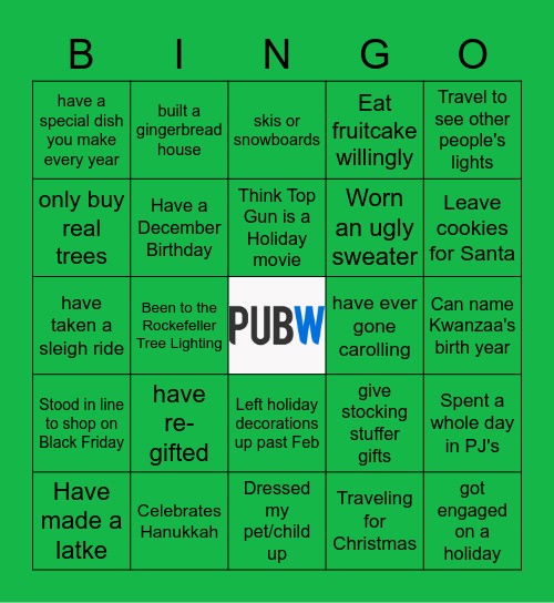 Holiday Shenanigans Bingo Card