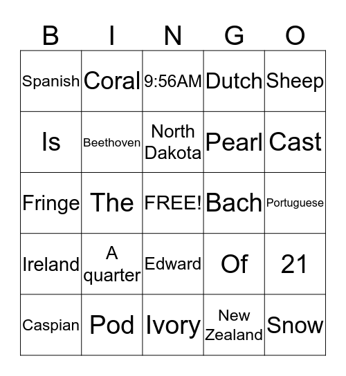 Trivia Bingo Card