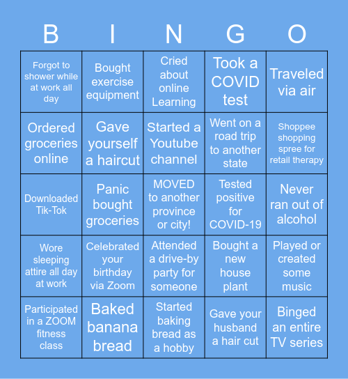 2020 QUARANTINE Bingo Card