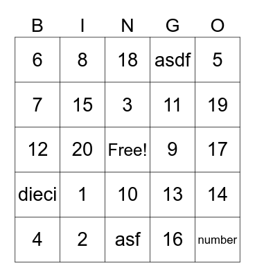 Los números Bingo Card