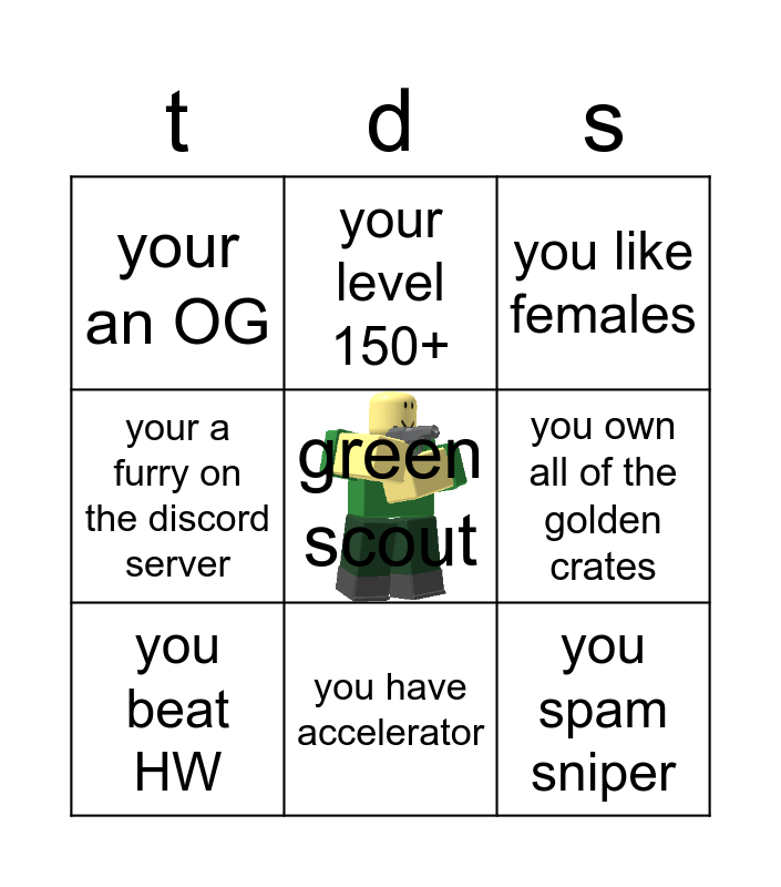 Tower Defense Simulator Bingo Card