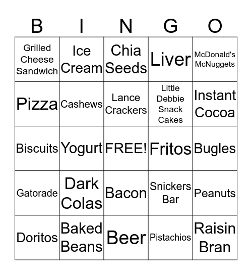 High Phosphorous Foods Bingo Card