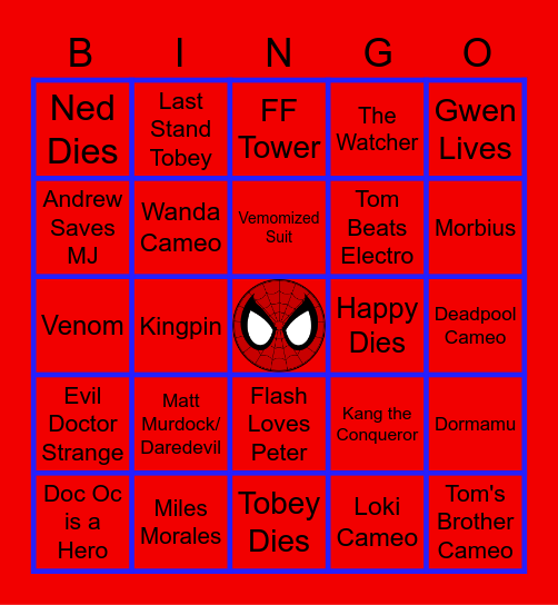 Spider-Man: No Way Home Bingo Card