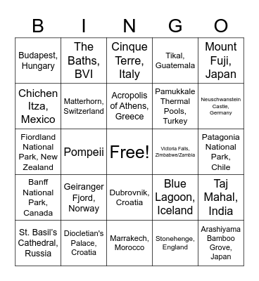 Oh the Places Kathy Will Go Bingo Card
