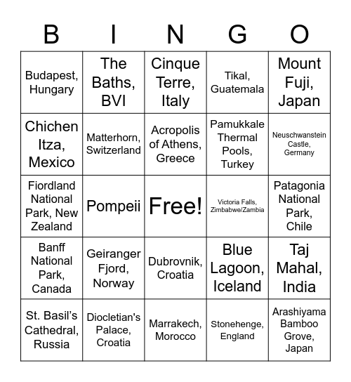 Oh the Places Kathy Will Go Bingo Card