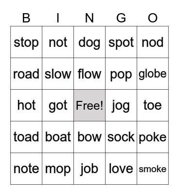 Long and Short O Bingo Card