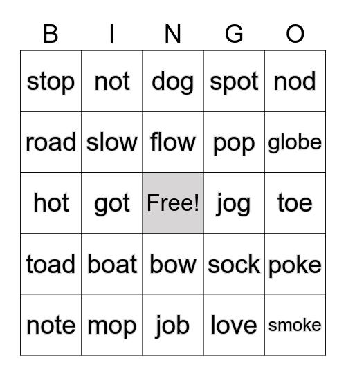 Long and Short O Bingo Card