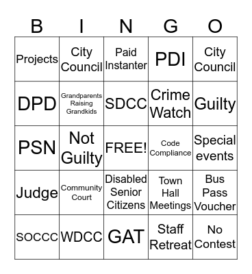 Community Court Bingo Card