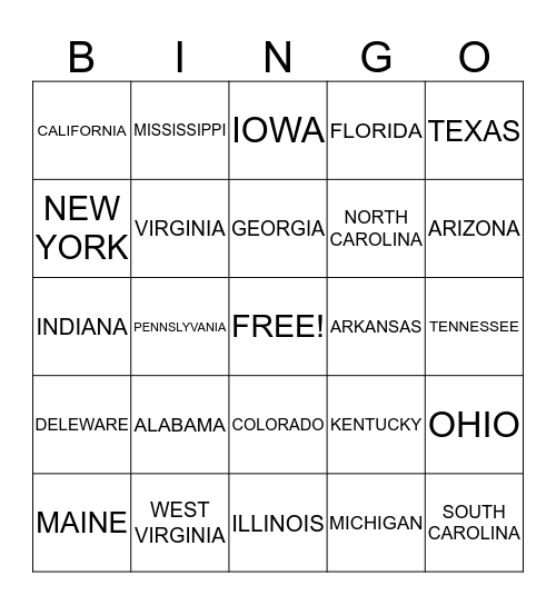 STATE LICENSES Bingo Card