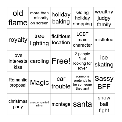 Christmas movie bingo Card