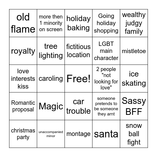 Christmas movie bingo Card