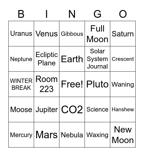 Space Bingo B V3 Bingo Card