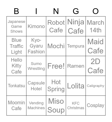 Japan's Culture BINGO Card