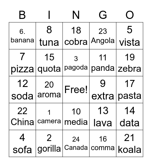 Untitled Bingo Card