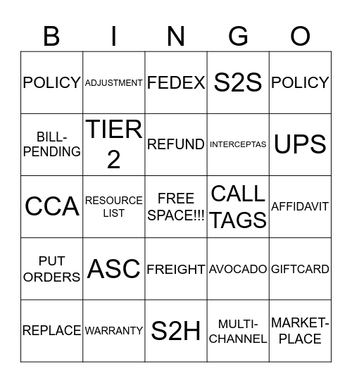 Walmart.com Bingo Lingo Week Bingo Card