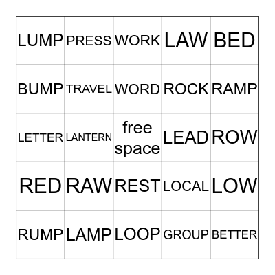 WORDS CONTAINING "R" AND "L" Bingo Card