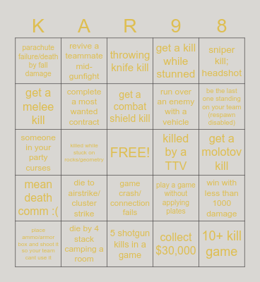 Warzone Vanguard Resurgence Bingo Card