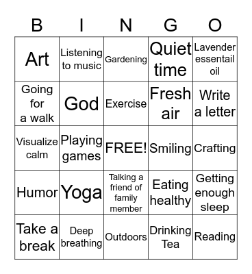 Coping Bingo Card