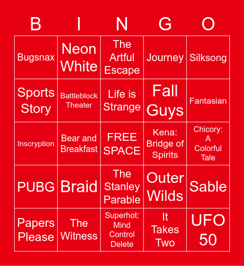 Indie World Showcase Bingo Card