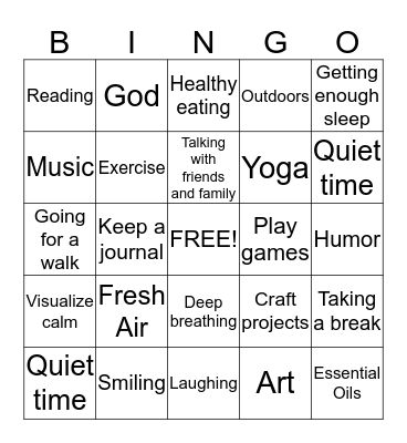 Coping Bingo Card