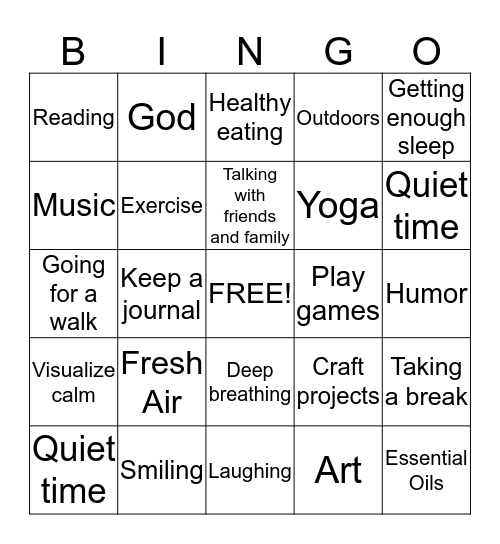 Coping Bingo Card