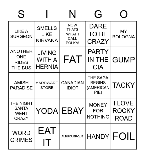 714 WEIRD AL YANKOVIC ESSENTIALS Bingo Card