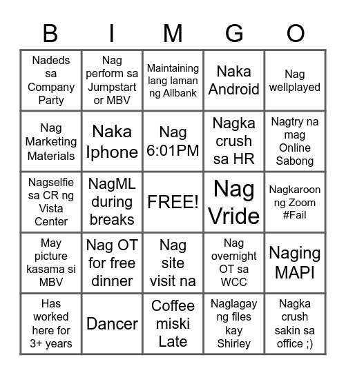 BIMGO Bingo Card