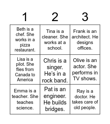 Relative Clause about Job Bingo Card