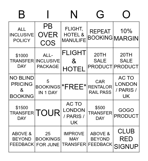 SELLING A COMPLETE EXPERIENCE! Bingo Card