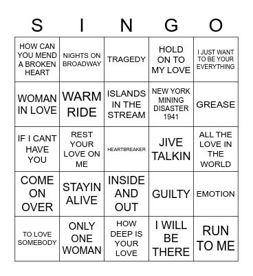 716 BARRY GIBBS SONGBOOK Bingo Card