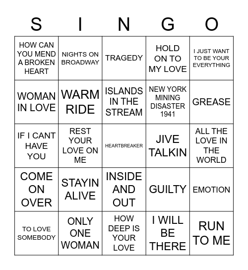 716 BARRY GIBBS SONGBOOK Bingo Card
