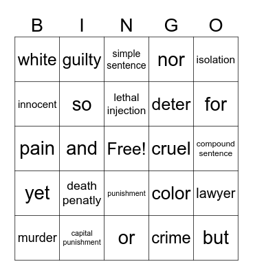 Death Penalty Vocab Bingo Card