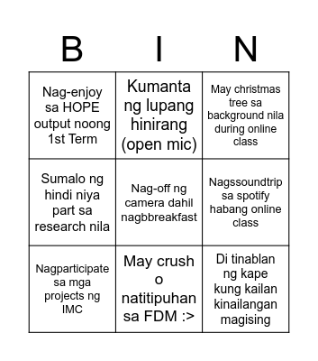 FDM Online Class Edition Bingo Card