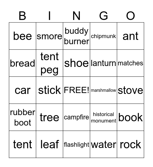 Spring Camp Bingo Card