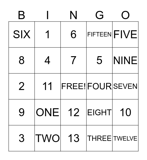 NUMBER Bingo Card