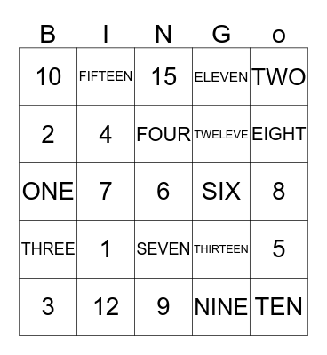 NUMBER Bingo Card