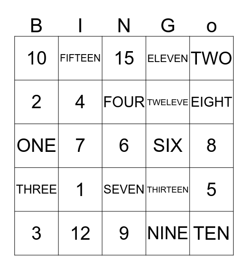 NUMBER Bingo Card