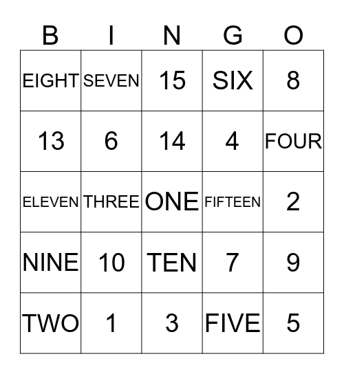NUMBER Bingo Card
