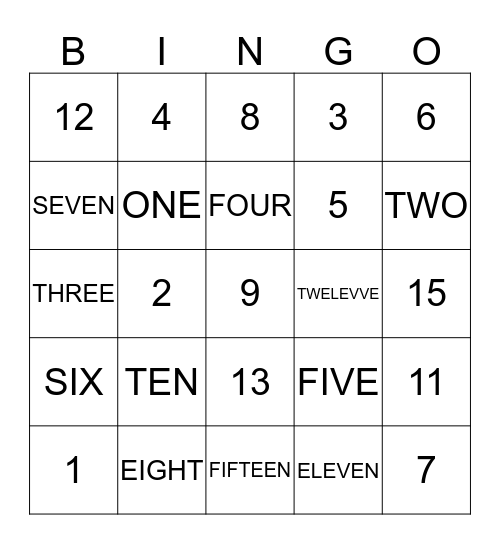 NUMBER Bingo Card