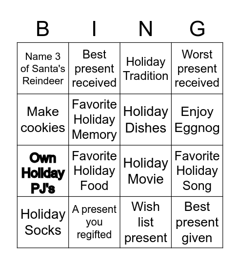 Holiday Bingo Card