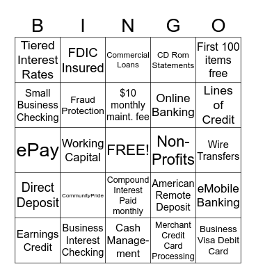 Business Accounts Bingo Card