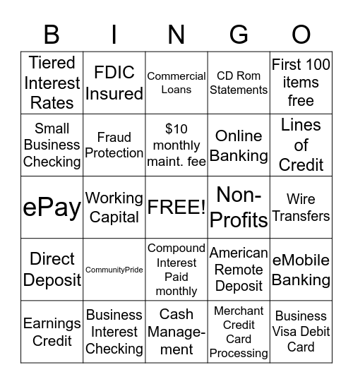 Business Accounts Bingo Card