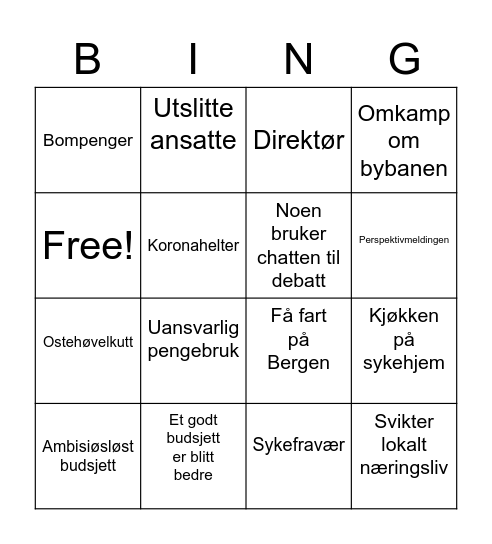 Budsjettdebatt 2021 Bingo Card