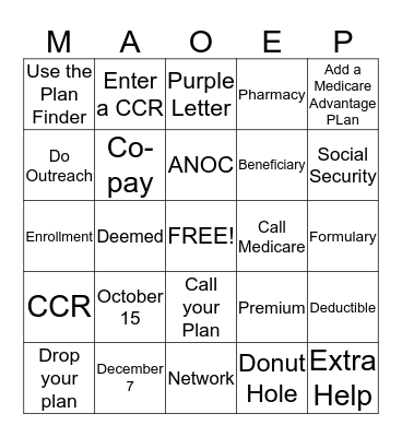 Open Enrollment Bingo Card