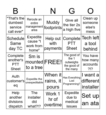 Dispatch Bingo Card