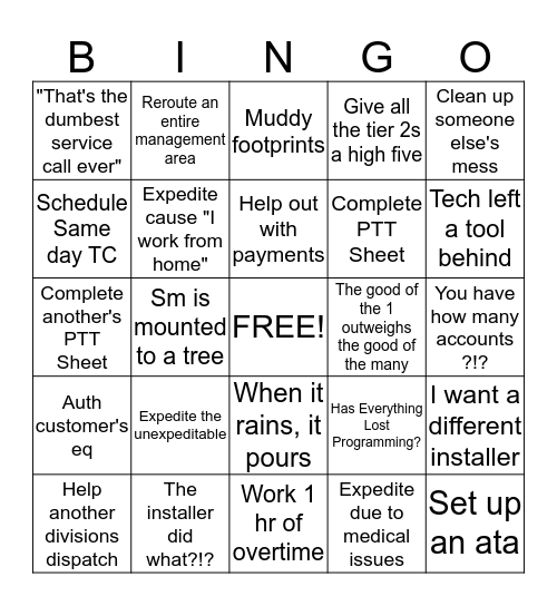 Dispatch Bingo Card