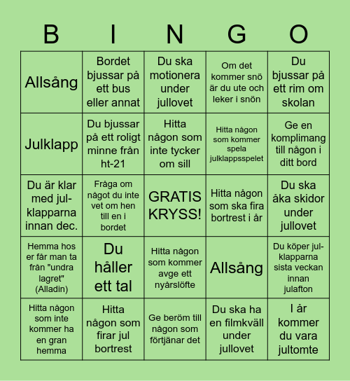 Julfest Bingo Card