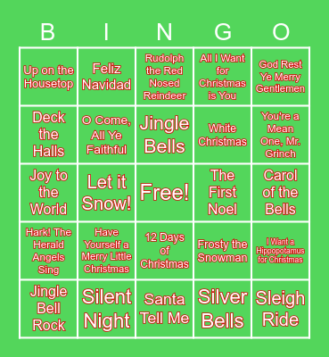 Christmas Song Bingo Card