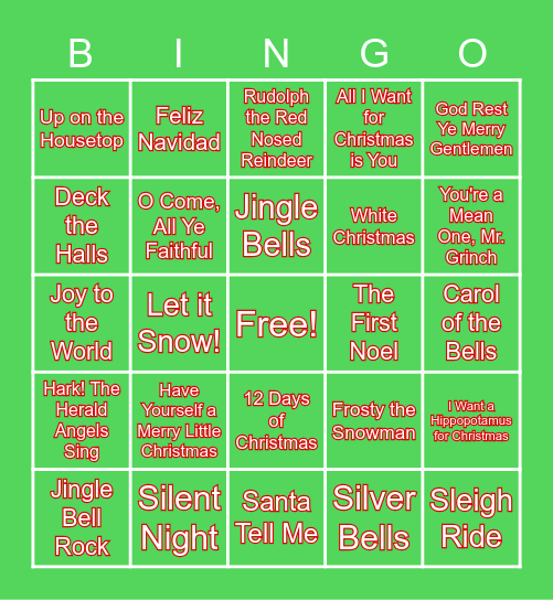 Christmas Song Bingo Card