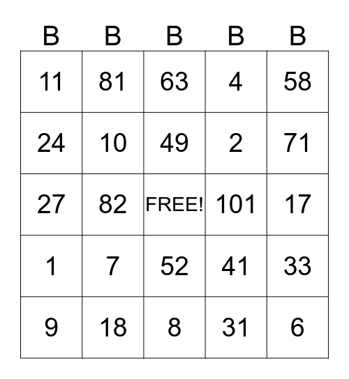 Monday Night Bingo with Aunt Bee and B.B. King Bingo Card
